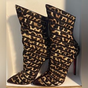 CHRISTIAN LOUBOUTIN GOUZIMINE 120 ROUGE MET PATENT Leopard BOOTS size 39